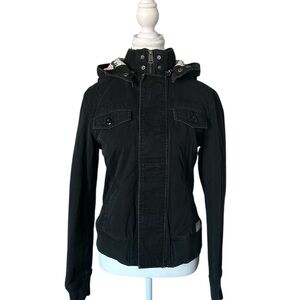 Y2K “TNA” Black Cargo Bomber Style Zip-up Jacket with Hood